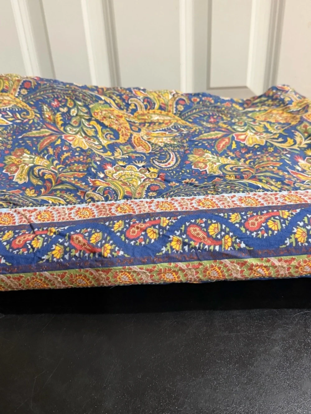 Williams Sonoma Blue and Yellow Paisley Tablecloth 70 x 108